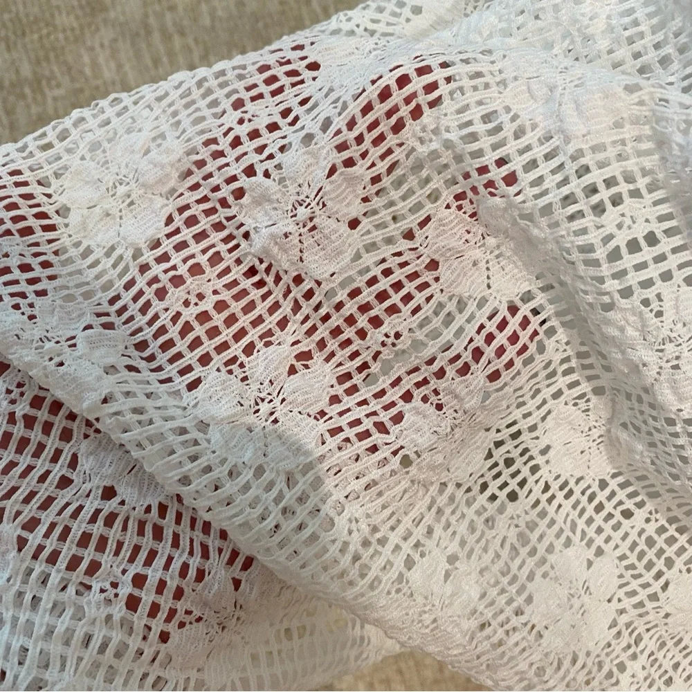 Zara NWT white crochet lace midi dress V neck long sleeve lined size Large - Picture 11 of 13